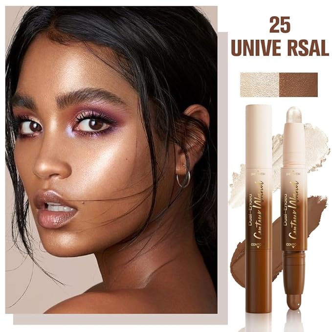 evpct Nuetral Nude &Silver Shimmer Cream Foundation Stick Face Body Makeup Dual Ended, no Transfer Waterproof 2in1 Cream Concealer Stick Contouring Makeup, Nose Contour Bronzer Sticks Face Highlighter