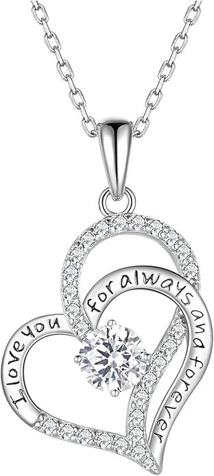 LynChoe Birthday Gifts Double Heart Birthstone Necklace for Women, S925 Sterling Silver Pendant Necklace Jewelry for Her Mother Mom Wife Girlfriend