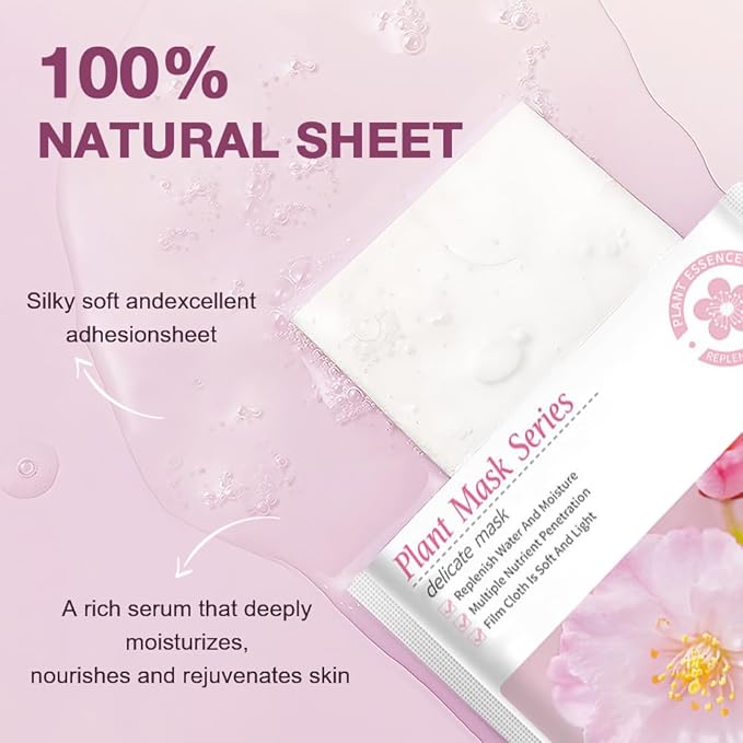 CAKAILA 8 Pack Cherry Blossom Face Mask,Pink Face Masks Spa Day kit Supplies for Women,Sheet Facial Mask Skincare for Kids Gifts Set,Hydrate Nourish Soothe for All Skin Types,Spa Party Favors