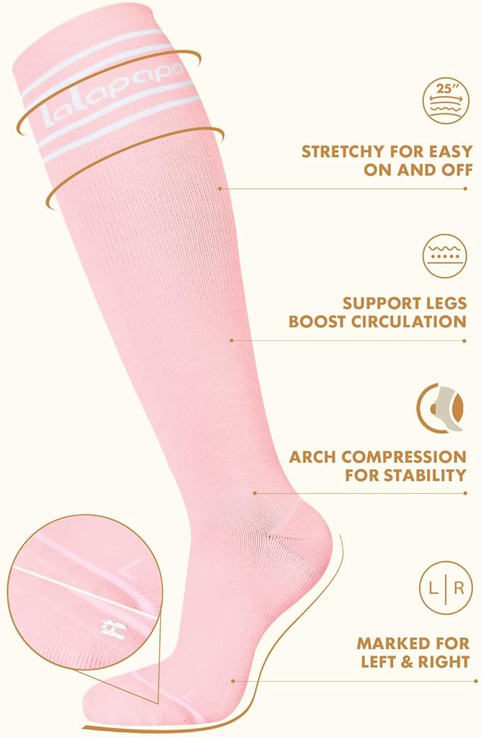 Lalapapa Thick Soft Cotton Compression Socks for Women Men 15-20mmHg Knee High Breathable Cotton Socks for All Day Comfort