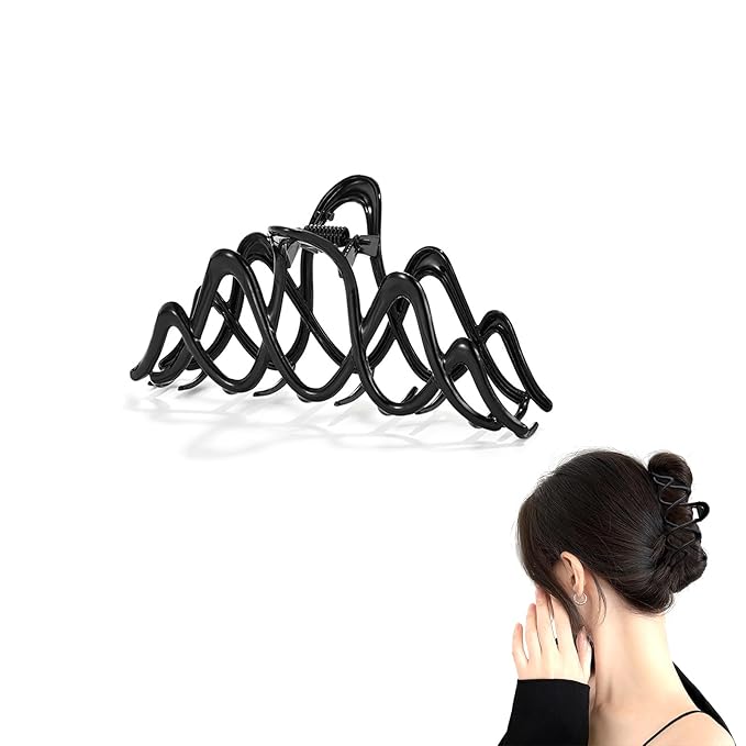 Large Claw Clips for Thick Hair - Black Metal Hair Claw, Single Piece with Non-Slip Grip, Strong Hold for Women, Shower & Workout