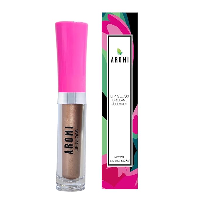 Aromi Grey Beige Lip Gloss | High-Shine, Shimmery, Metallic Tan Lip Oil for Women, Light Brown, Moisturizing, Plumper (Greige Nude)