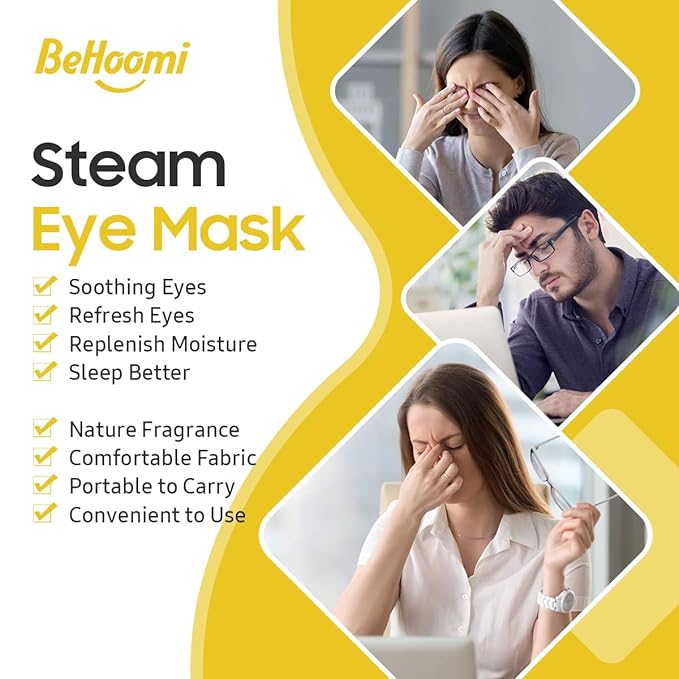 BeHoomi 30Packs Steam Eye Mask, Heated Eye Mask Warm Compress for Eyes, Self Heating Disposable Steam Mask for Home Sleep, Spa, Travel Essentials & Relaxation Gifts, Stocking Stuffers (Chamomile)