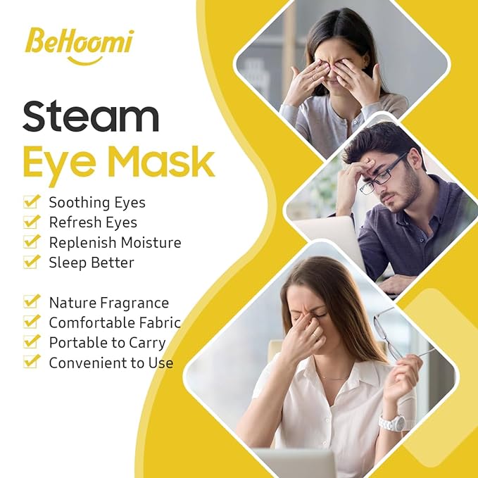 BeHoomi Steam Eye Mask, 10 Packs Heated Eye Mask, Self Heating Disposable SPA Warm Compress for Eyes Sleep Mask, Travel Essentials & Relaxation Gifts, Stocking Stuffers (Chamomile Scent)
