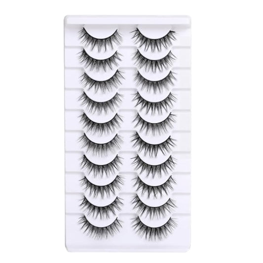 10 Pairs False Eyelashes with Tweezers and High-grade Synthetic Fibers Three-dimensional Long Slender Style Natural Curl Realistic Look Durable Long-lasting Suitable for Daily Comm (Black-G)