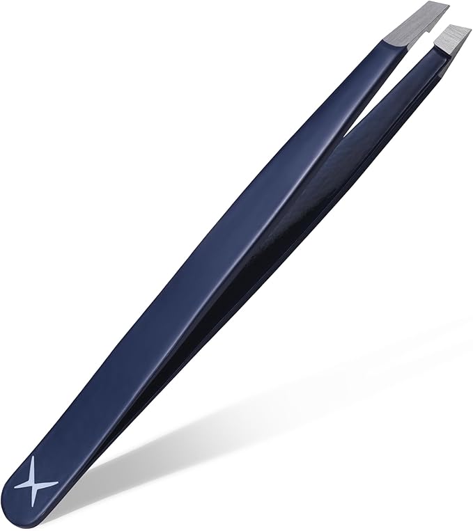 Professional Slant Tip Eyebrow Tweezers for Women & Men – Precision Hair Removal Tool – Stainless Steel Tweezers for Eyebrow Shaping, Facial Hair, Ingrown Hair & Splinter Removal (Midnight Indigo)