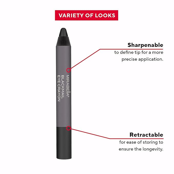 Mirabella Blackmail Retractable Eye Crayon – Waterproof Jumbo Eye Pencil & Cream Eyeshadow Stick, Long-Wear Black Eyeshadow for Women