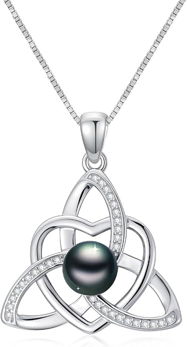 KANNSOAR Tahitian Black Pearl AAAA 18K White Gold Plated Sterling Silver Romantic Pendant Necklace for Women Wife Mom Girlfriend Her Jewelry Gift for Anniversary Birthday