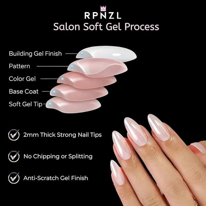 RPNZL Press On Nails - Glazed Doughnut | Chrome Glazed Long Almond Fake Nails Tip, Salon Quality | 32 Nails, 16 Sizes Kit with Glue and Adhesive Tabs I Female Founded - Beauty, Self Care