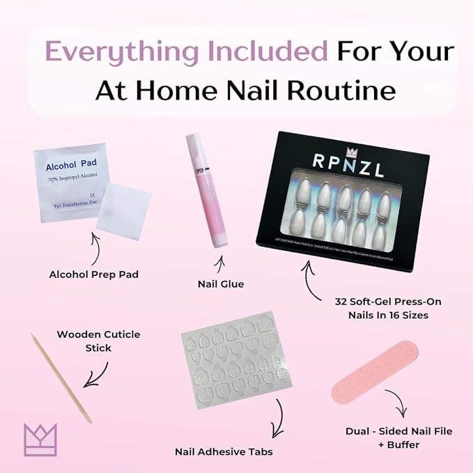 RPNZL Press On Nails - Siren | Red Cat Eye, UV Finish Almond Nails, Salon Quality | 32 Nails, 16 Sizes Kit with Glue and Adhesive Tabs I Female Founded - Beauty, Self Care