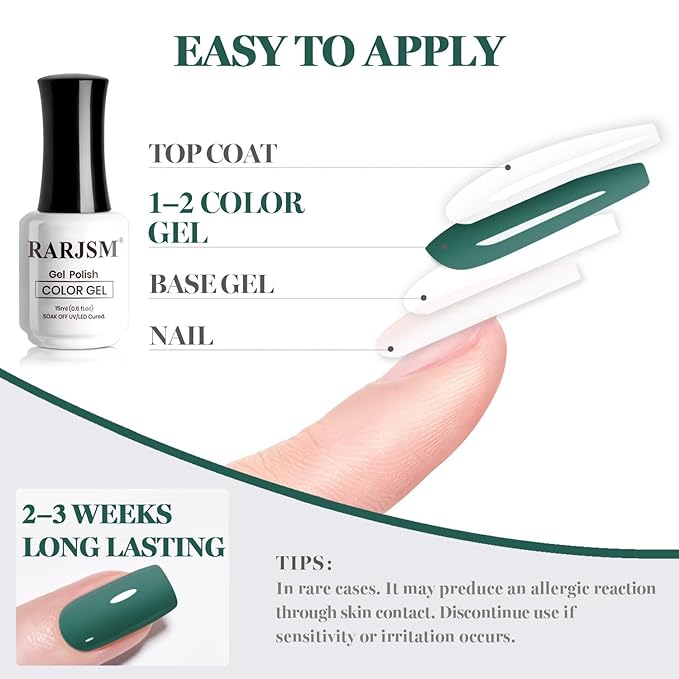 RARJSM Dark Sage Green Gel Nail Polish Creamy Muted Gray Green Gelpolish 15ML 1Pc Soak off Curing Required Nail Art French Manicure Salon DIY at Home Fall Winter