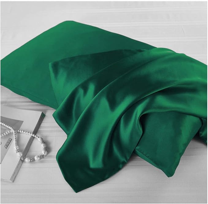 Mulberry Silk Pillowcases Set of 2, Hypoallergenic Satin Pillow Covers for Hair and Skin, with Hidden Zipper, Both Side 100% 19 Momme Silk (Dark Green,Standard)