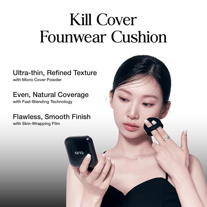 CLIO Kill Cover Founwear Cushion Foundation, Flawless Full Coverage with Matte Finish, Covering Pigmentation and Blemish, Long-Lasting, Creamy Lightweight Texture, Korean Cushion (23N GINGER)