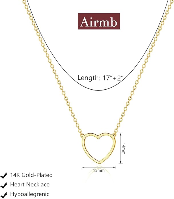 Airmb Cute Heart Necklace for Women Gold/Silver Plated Heart Pendant Choker Necklaces Tendy Love Heart Chain Necklace Dainty Gold/Silver Necklace Jewelry Gifts for Women