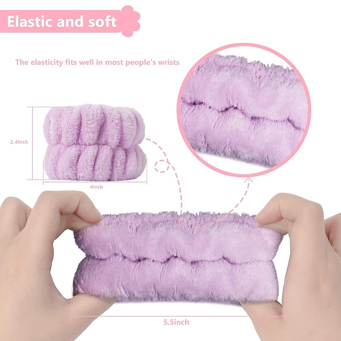 Taocar 8pcs Wrist Bands for Washing Face, Absorbent Face Washing Wristbands, Microfiber Women's Spa Wrist Towels, Stretchy Wash Band for Man Children, Prevent Water from Spilling Down Your Arms