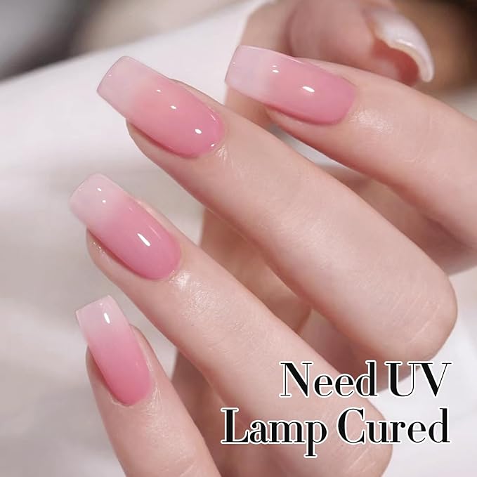 Double Rhythm Gel Polish 15ML Jelly Sheer Pastel Light Milky Color Pearl White Bottle 1 PC 0.5 OZ Full Size Nail Art Salon at Home (Pink-D1386)