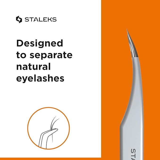 Staleks Pro Professional Eyelash Tweezers Expert 40 Type 11 – Curved – Lash Separation – Stainless Steel – Anti-Fatigue Design