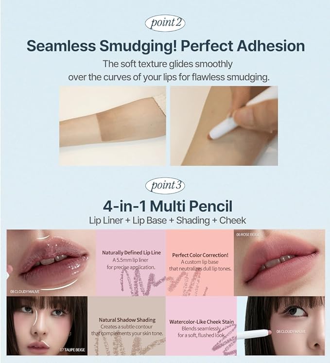 Heart Percent Dote On Mood Lip Liner Pencil, Long-Lasting Creamy Lip Crayon Smooth Lipliner Retractable Lipstick Overlip Line Color 0.8g, #21. Rosy Lips