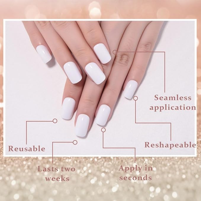 evpct White Short Squoval Glossy Press on Nails for Women Gift, Glossy White Fake Nail with Nail Kit Manicure Kit, Soft Gel Full Cover Reusable Stick on Soft Acrylic False Nails Perfectly Fit