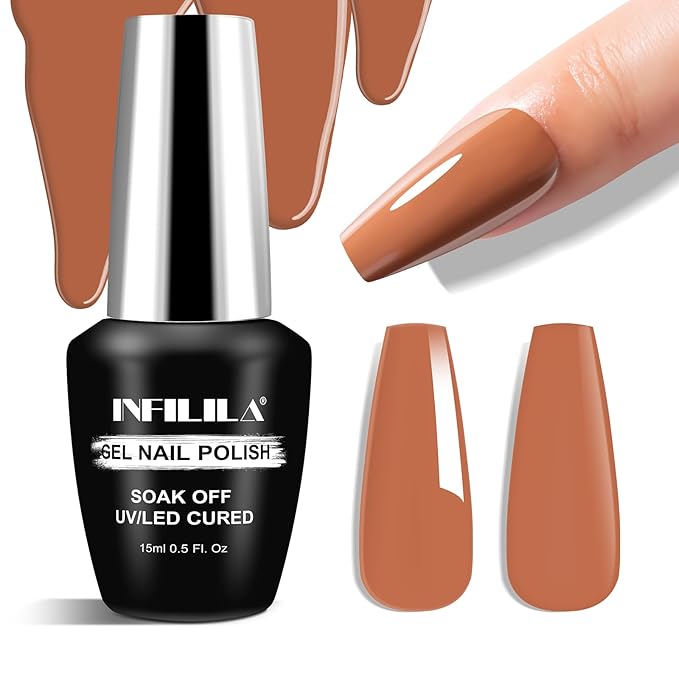 NXJ INFILILA Brown Gel Nail Polish, 15ml 0.51oz Chocolate Brown Gel Polish One-Stroke Coloring, Hema Free Fall Color High Gloss Soak Off UV Nail Manicure DIY for Women Girls SQ041
