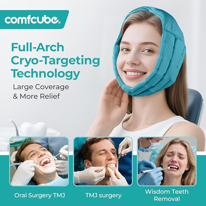 Comfcube Wisdom Teeth Ice Pack Head Wrap, 2 Hours Long Lasting Cold Therapy Flexible Snug Fit Jaw Face Ice Pack for Oral Surgery, TMJ, Teeth Removed Pain, Cosmetic Injection, Swelling