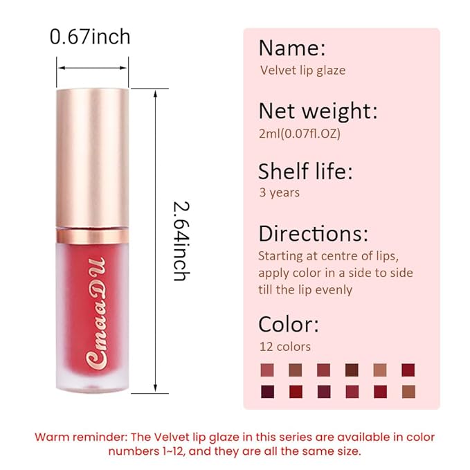 evpct 1Pcs Ruby Brick Red Matte Liquid Lipstick Lip Gloss Glossy Set for Black Women 24 Hour Silky Velvet Lipstick labiales matte larga duracion mate 24 horas originales 08#