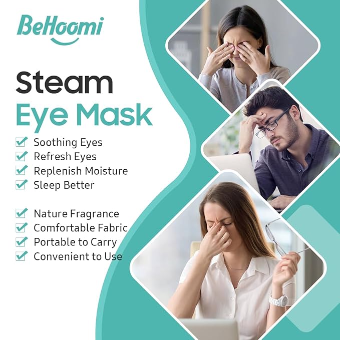 BeHoomi 20 Packs Steam Eye Mask, Heated Eye Mask Warm Compress for Eyes, Disposable Self Heating Steam Mask Sleep, Spa, Travel Essentials & Relaxation Gifts for Women, Stocking Stuffers (Unscented)