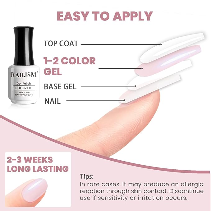RARJSM Nude Pink Gel Nail Polish with Blue Pearl Shell Glitter Clear Sheer Light Purple Pink Shimmer Gel Polish 15ml UV LED Soak Off Transparent Skin Color Home Salon French Manicure Curing Requires