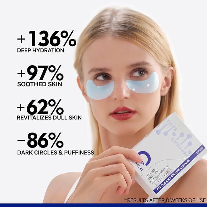 Peptide Cooling Under Eye Patches, Soothing Eye Patches Instant Reduces Dark Circles and Puffiness, Calming Under Eye Mask with Glacial Water for Bags Treatment, 24 Pairs