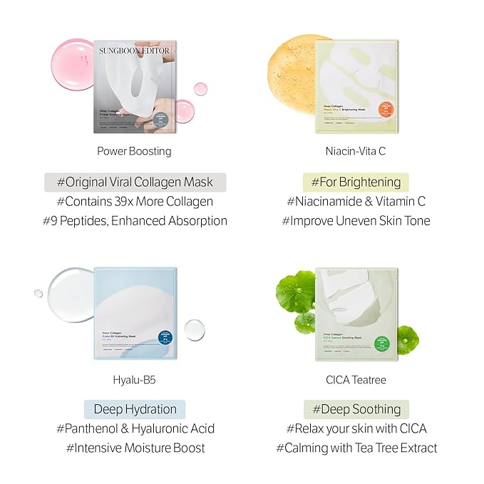 SUNGBOON EDITOR Deep Collagen CICA Tea Tree Overnight Mask | Acne Mask for Redness & Soothing | 2,160,000PPB Collagen + Tea Tree + Centella | Korean Skincare, 4ea
