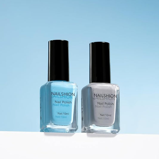 Nailshion Dusty Gray Blue Nail Polish, 2 Colors Fast Air Dry Fingernail Polish Duo, Light Blue, Non-Gel, Vegan, Opaque, Long-lasting Glossy Nail Art DIY Home Travel Manicure