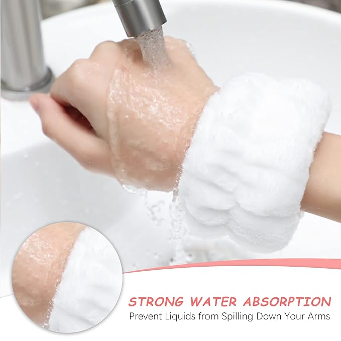 Chuangdi 4 Pairs Wrist Bands for Washing Face Wrist Spa Microfiber Wash Towel Band Scrunchies Absorbent Wristbands Sweatband for Women Prevent Liquid from Spilling