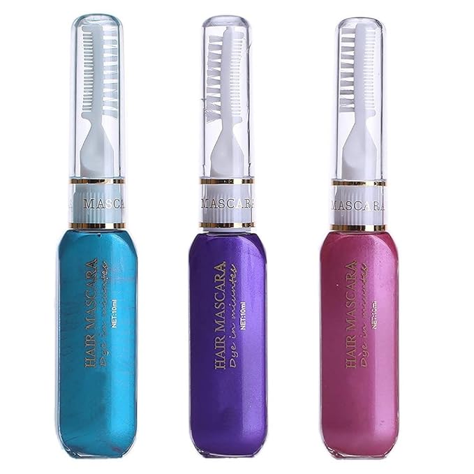 Temporary Hair Mascara Washable Temporary Hair Color Chalk Hair Dye Stick Non-toxic Instant Dye(Blue+Purple+Pink)