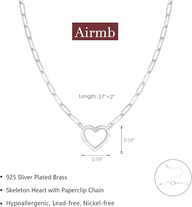 Airmb Cute Heart Necklace for Women Gold/Silver Plated Heart Pendant Choker Necklaces Tendy Love Heart Chain Necklace Dainty Gold/Silver Necklace Jewelry Gifts for Women