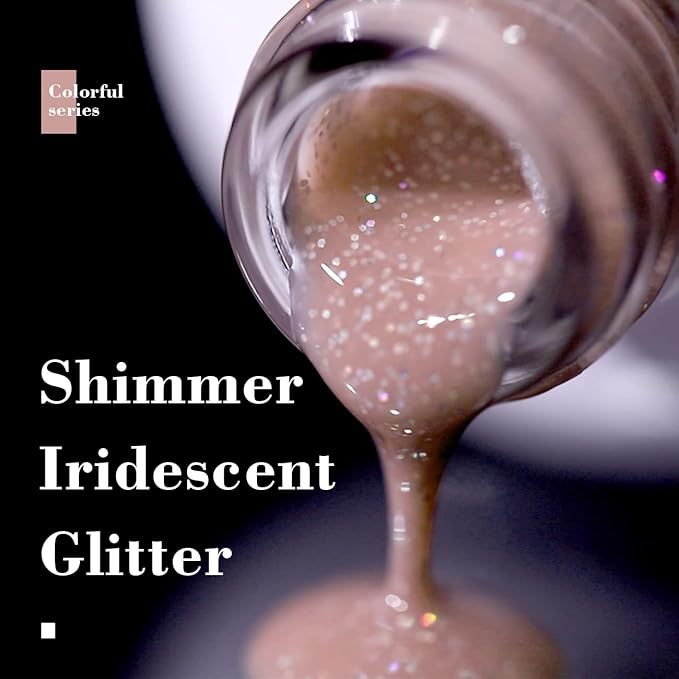 RARJSM Nude Glitter Nail Gel Polish Sheer Pink Jelly Shimmery Iridescent Sparkly Pink Holographic Pigments Translucent Natural Skin Tone Color Gel 15ml Soak off UV LED Cured Home Salon