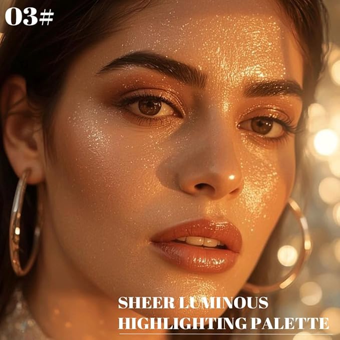 Highlighter Makeup Palette for Blush,Contour,Shadow,Face or Eye Makeup, Shimmer Glow, Creamy Mousse Pressed Powder, Intensely Pigmented, Glitter Sparkling (B03-03# Champagne Gold)