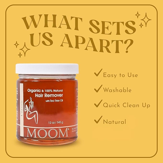 MOOM Organic Sugar Wax with Tea Tree Oil, 12 oz Jar (2-Pack), Hair Removal for Bikini, Brazilian, Face & Legs - Soft wax for Sensitive Skin, Best For Women & Men (Strips & Sticks NOT Included)