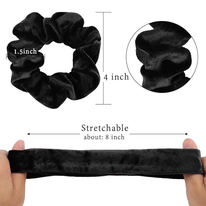Didder 20 Pcs Black Velvet Hair Scrunchies, High Elasticity Soft Elastics Scrunchy Hair Ties for Women Girls, Cute Scrunchie Bobbles Ropes Hair Bands, Solid color Hair Accessories