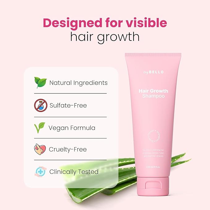 Trybello Hair Growth Shampoo | Natural Thickening & Scalp Detox | Aloe Vera, Turmeric, and Urucum Extract | Sulfate-Free, Vegan, Anti-Hair Fall Formula | For Any Hair Type | 4 Pack Combo