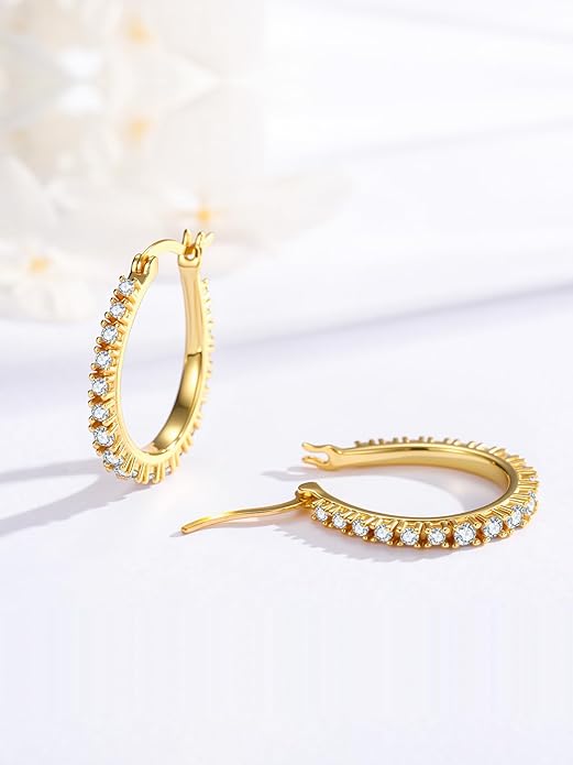 Oval/Round Hoop Huggie Earrings for Women 14k Gold Plated Earrings Hypoallergenic Cubic Zirconia Jewelry Gifts