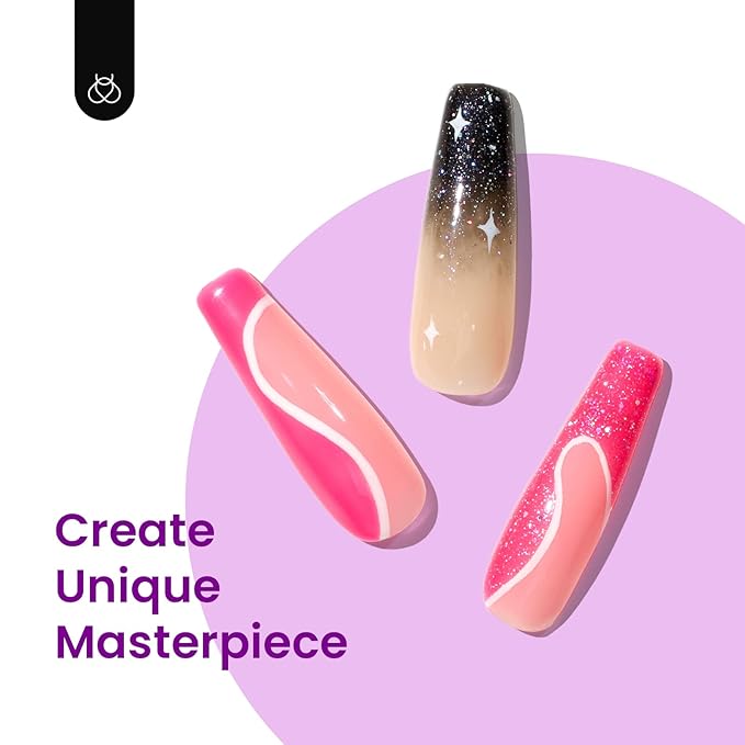 Beetles Hot Pink Gel Nail Polish Set, 6 Colors Glitter Gel Nail Polish Kit Pink Purple Black Shimmer Soak Off Uv Dreamy Swirl Thread Effect DIY Manicure Valentines Gift for Women
