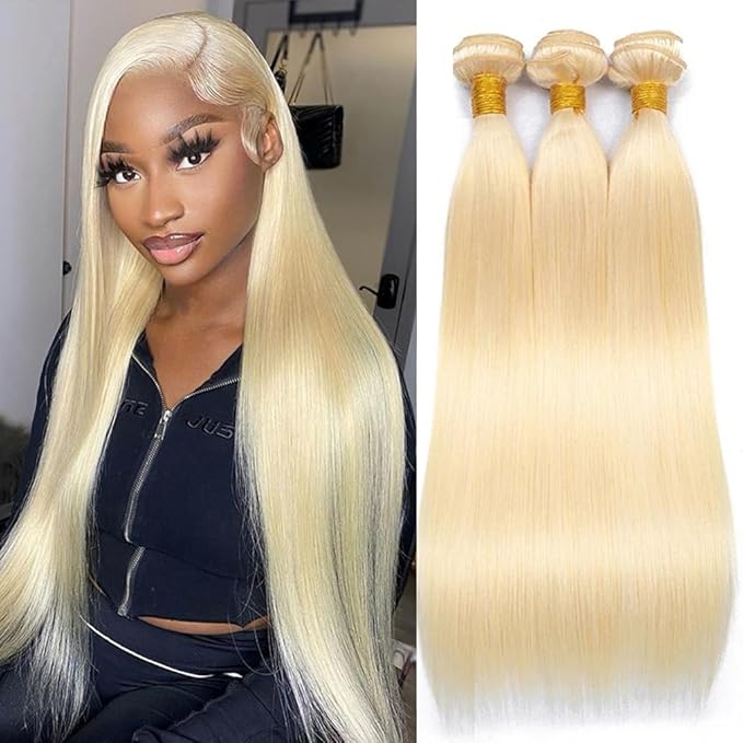 NJMNJM 613 Bundles Straight Blonde Bundles Human Hair 12A Brazilian Virgin 613 Straight Human Hair Bundle 16 18 20 Inch Quick Weave 3 Bundle