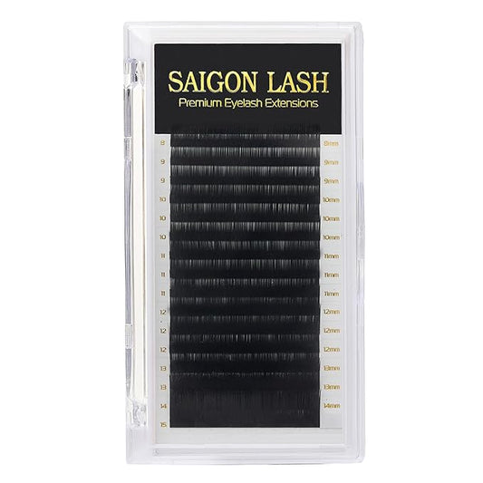 SAIGON LASH Camellia Eyelash Extensions, Layered Volume Lashes for Professionals, B/C/CC/D/DD Curl, 8-15mm Mixed Length, 0.07 Thickness, Soft Korean PBT Fiber, 16 Rows Tray (D-0.07)