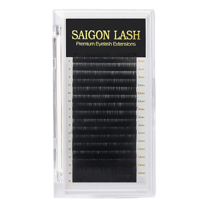 SAIGON LASH Camellia Eyelash Extensions, Layered Volume Lashes for Professionals, B/C/CC/D/DD Curl, 8-15mm Mixed Length, 0.07 Thickness, Soft Korean PBT Fiber, 16 Rows Tray (B-0.07)