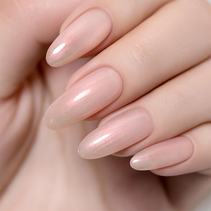 RARJSM Nude Apricot Pink Gel Nail Polish with PinkPearl Shell Glitter Clear Sheer Skin Tone Shimmer Gel Polish 15ml UV LED Soak Off Transparent Soft Pink Home Salon French Manicure Curing Requires