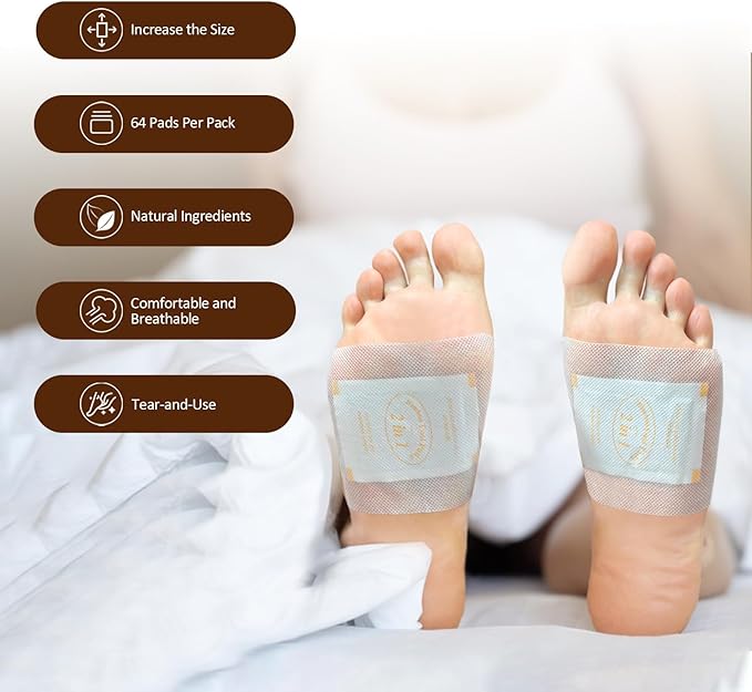 TEWEAE Bamboo Foot Pads for Better Sleep, 64 Pads- One-Piece Design Natural Herbal Patches-No Off - Improves Sleep and Relaxation - Premium Foot Care Good Night Foot Patches (2 in 1 Design)