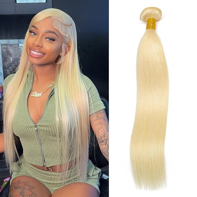 NJMNJM Straight Blonde 613 Human Hair Bundles Straight Brazilian Virgin Human Hair Bundles Blonde Single Bundles #613 Color(24 inch)