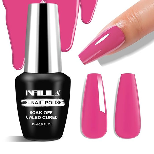 NXJ INFILILA Pink Gel Nail Polish, 15ml 0.51oz One-Stroke Coloring Light Pink Color, Hema Free Long Lasting High Gloss Soak Off UV Gel Polish Manicure Salon DIY for Girls SQ129