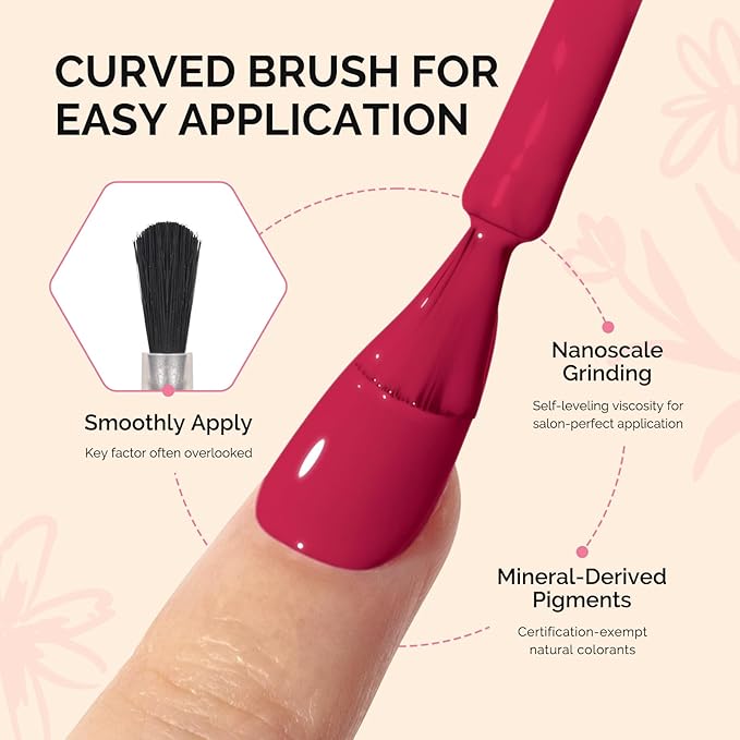 MelodySusie Fleurwee Plant Based Gel Nail Polish, Hema Free Raspberry Red Nail Polish, Soak Off UV LED Gel Polish Gift for Women 21 Non Toxic Long Lasting Nail Art Manicure Salon DIY at Home P22