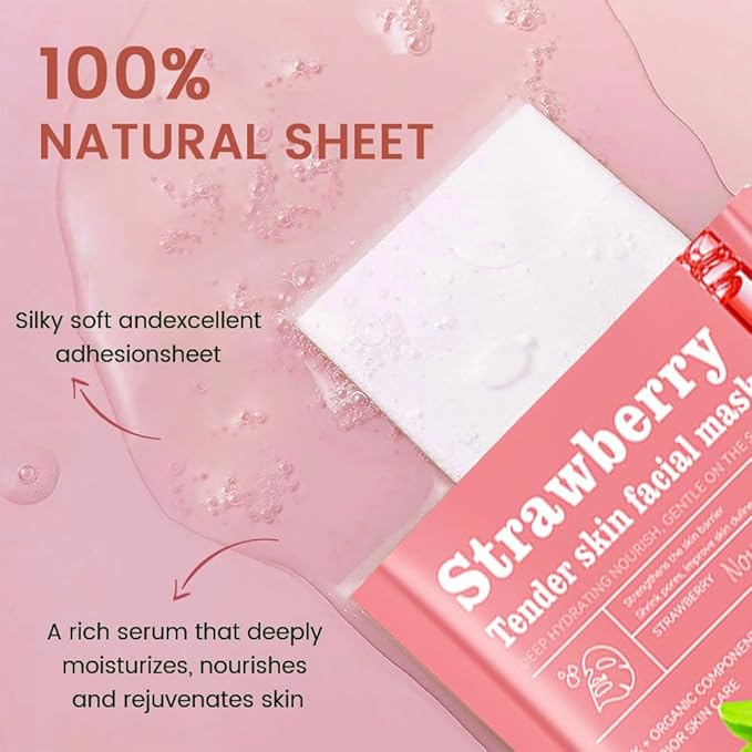 CAKAILA 8 Pack Strawberry Face Mask,Pink Face Masks Skincare Spa Day Kit Supplies,Spa Party Favors for Women,Sheet Facial Mask Skincare Gifts Set,Moisturize Soothe for All Skin Types